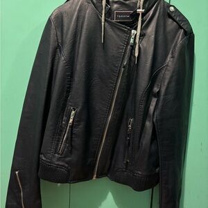 Tommy Hilfiger Blue Leather Jacket with Hood